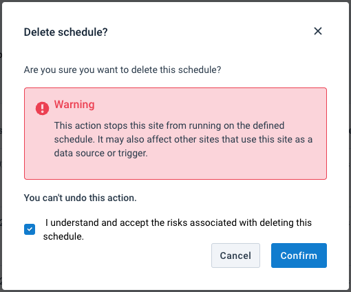 Delete a schedule by checking the risks box