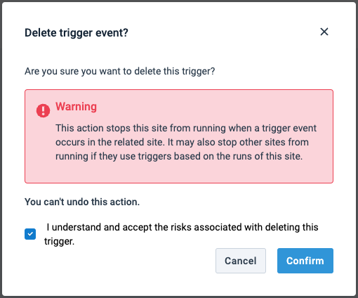 Delete a trigger event by checking the risks box