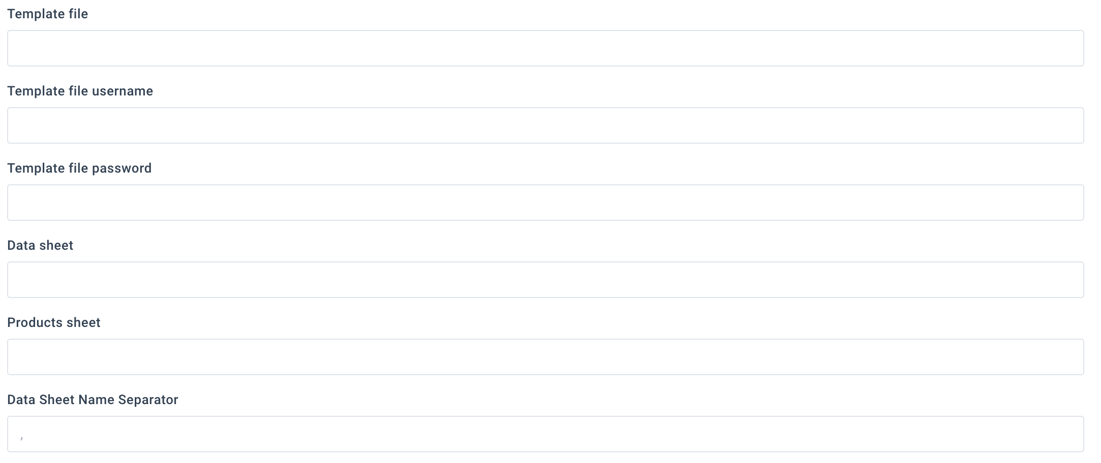 Template file for Content Catalog export
