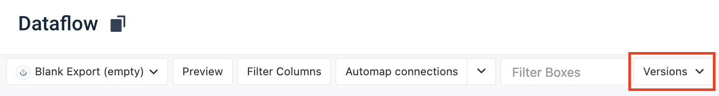 Dataflow ribbon Versions highlighted