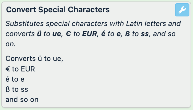 Convert Special Characters rule box