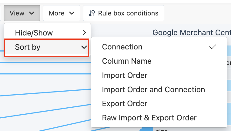 Dataflow ribbon 'Sort by' highlighted