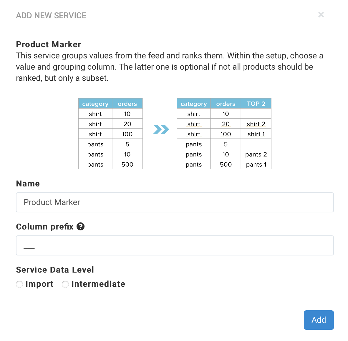 Give the Product Marker service a custom name in Productsup