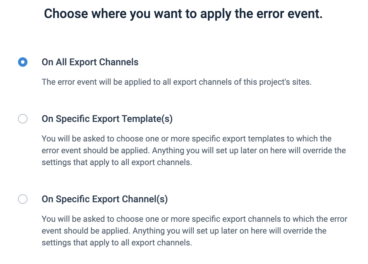 Error events for exports