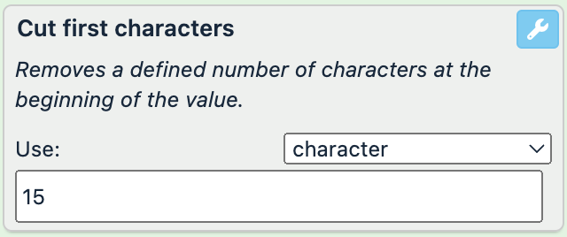 Use: character, input field: 15