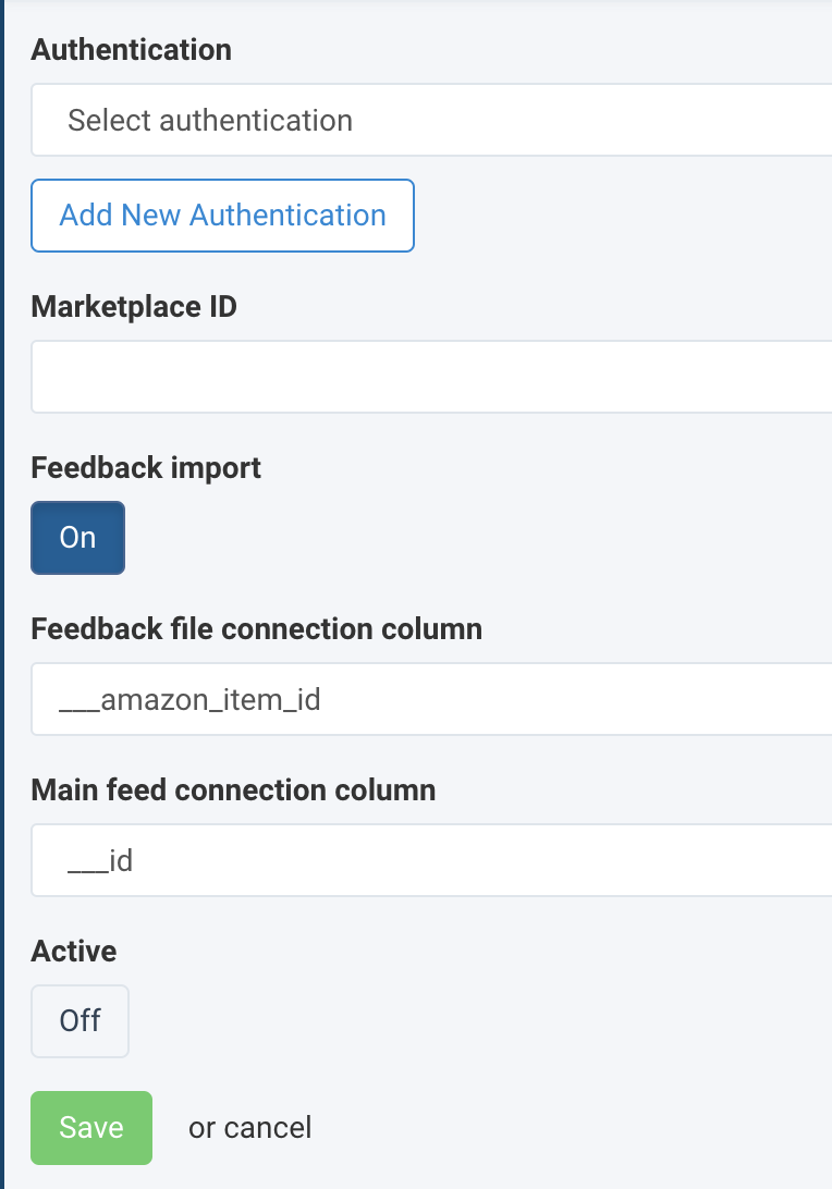 feedback file connection column for Amazon
