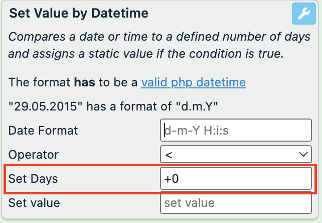 Set day in Set value by the datetime