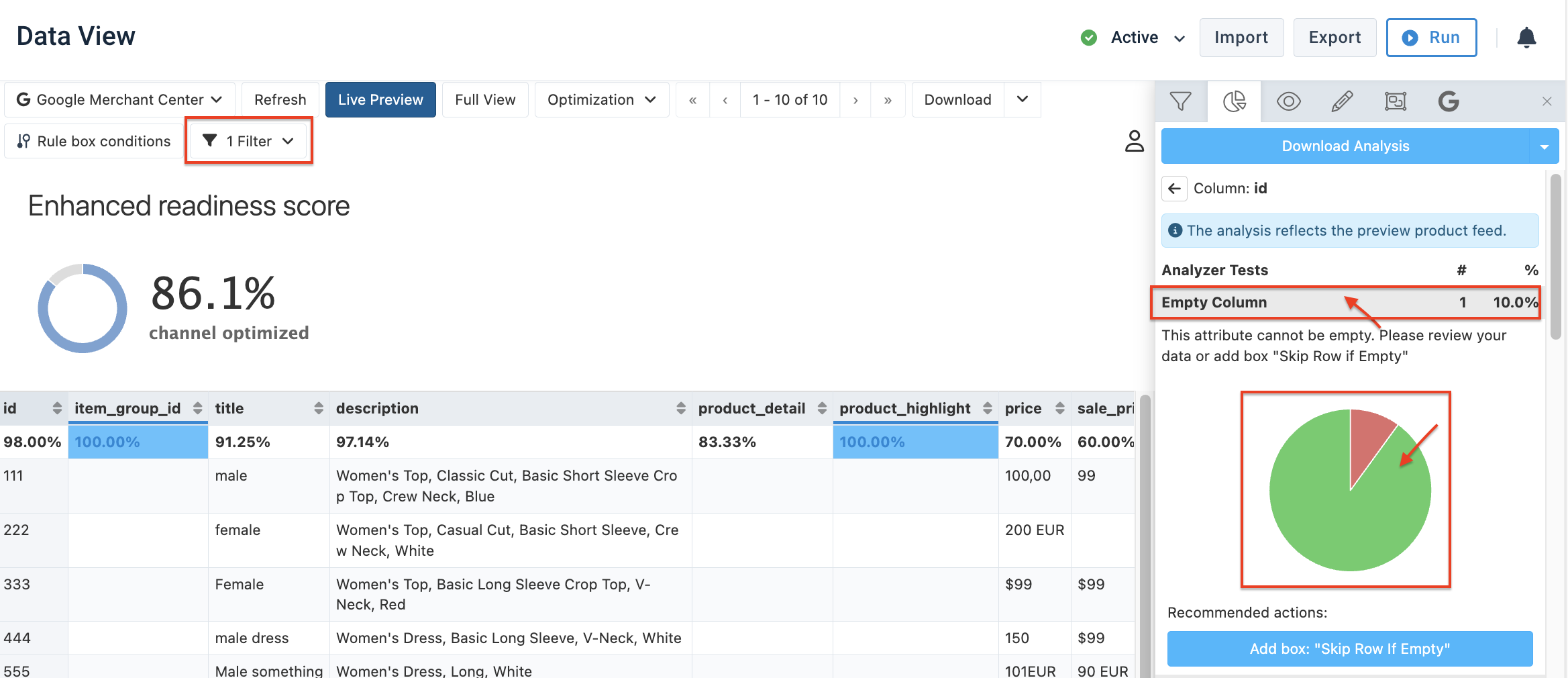Create a filter from the analyzer test