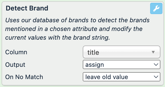 Column: title, Output: assign, On No Match: leave old value