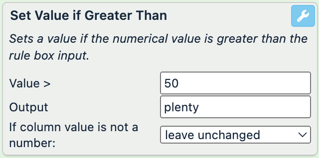 Value >: "50"; Output: "plenty"