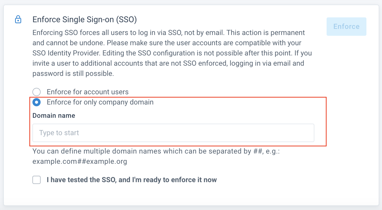 SSO enforcement for only company domains
