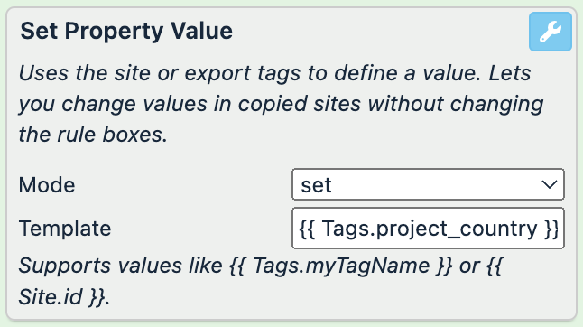 Mode: set; Template: "{{ Tags.project_country }}"