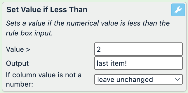 Value >: "2"; Output: "last item!"