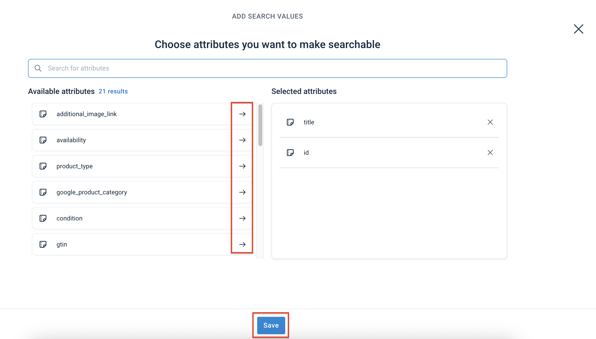 Select Search values