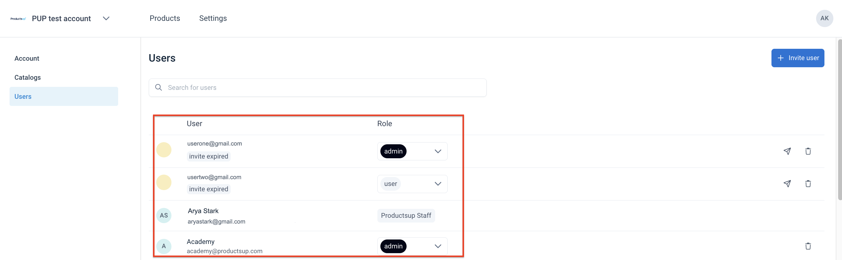 Users overview in Content Portal