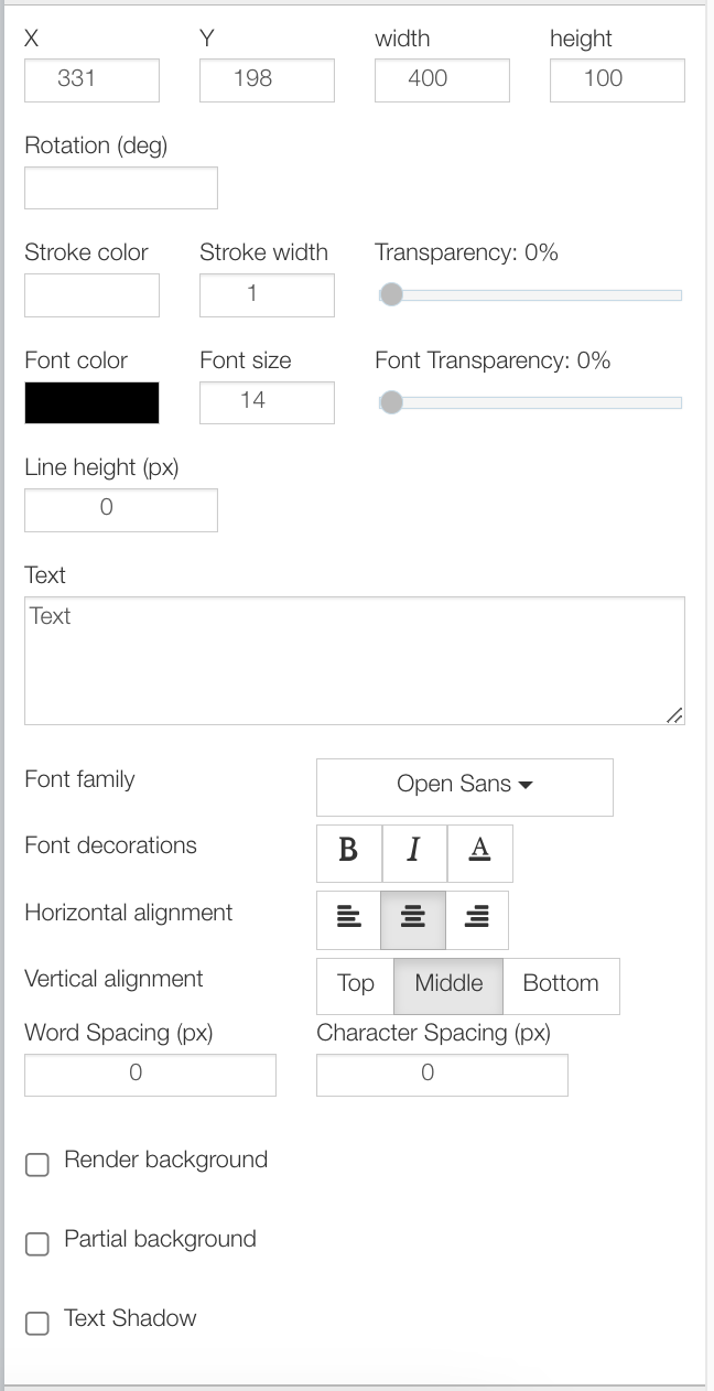 Text layer settings