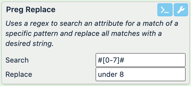 Search: #[0-7]#, Replace: under 8​
