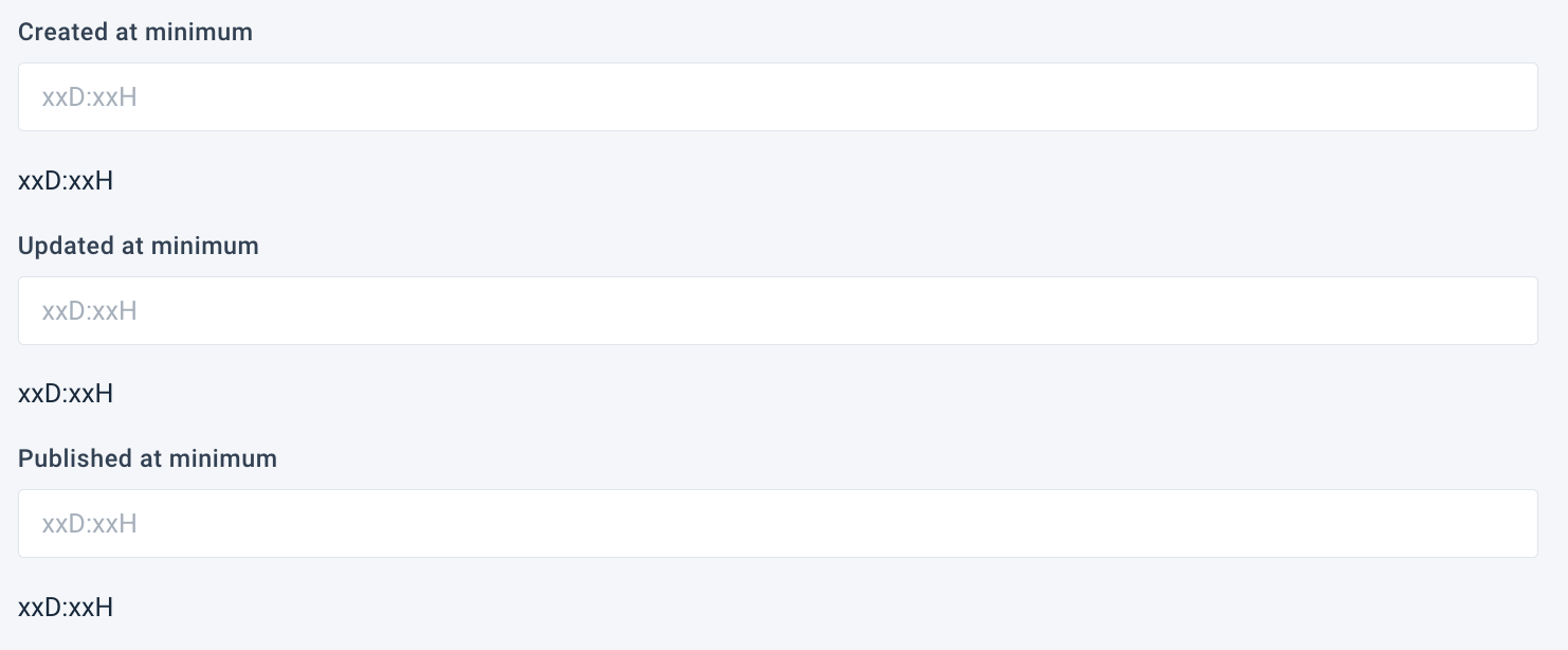 Shopify creates, updates, published at minimum