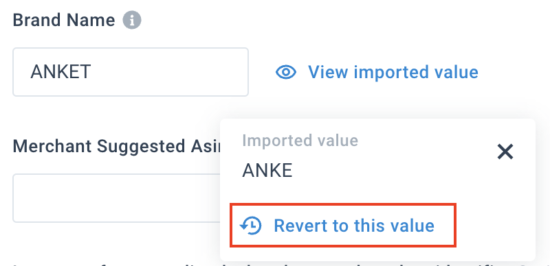 Revert to the value imported from Productsup and delete the one changed in the Marketplaces app