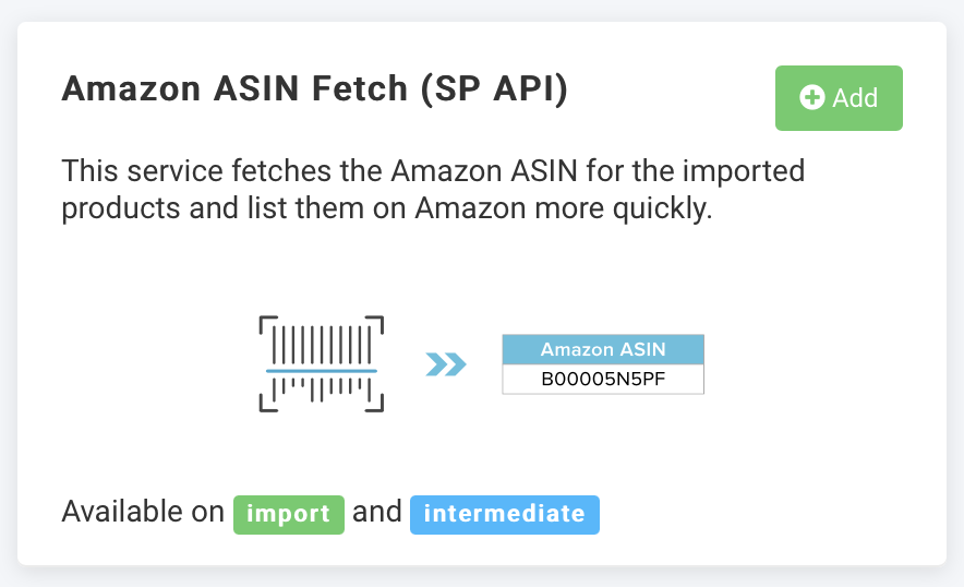 Add the Amazon ASIN Fetch (SP API) data service in Productsup.