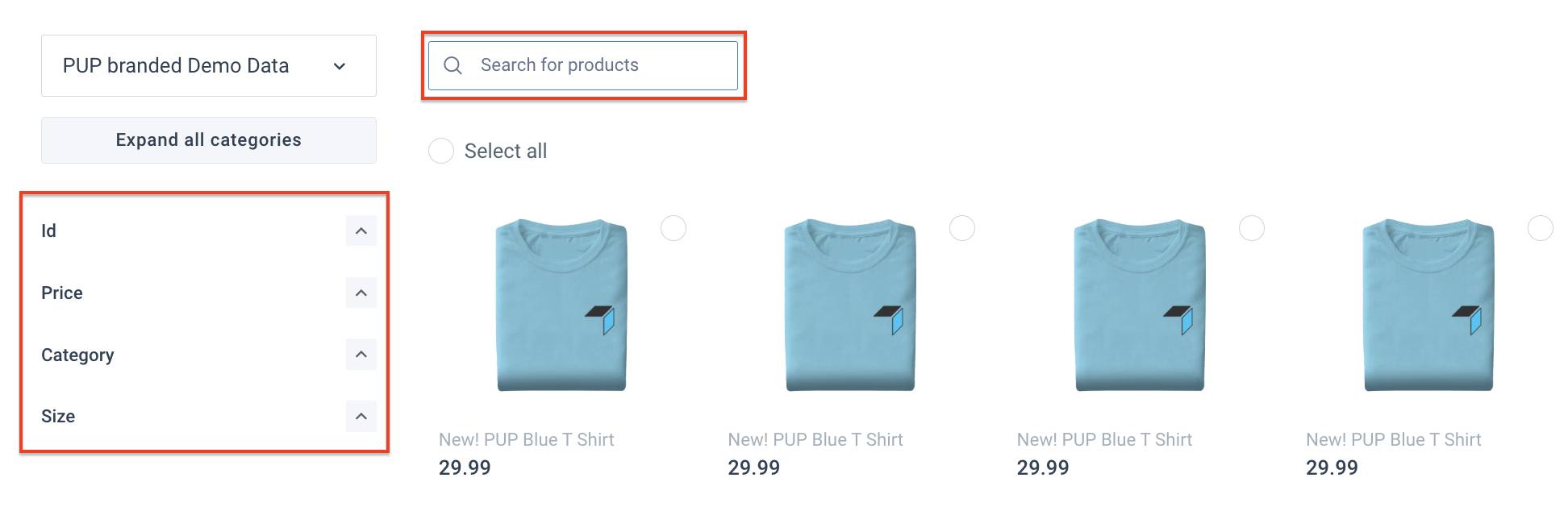 Search for the catalog products