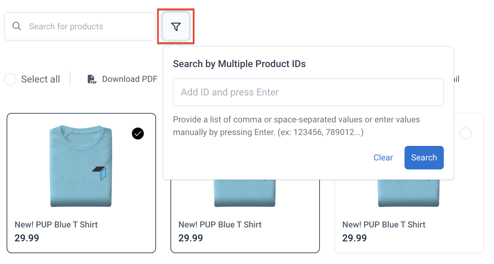 Search by multiple product IDs