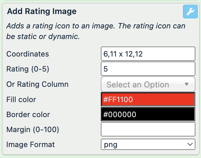 Add Rating Image settings