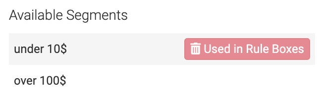 Warning that a product segment cannot be deleted while it is used in a rule box