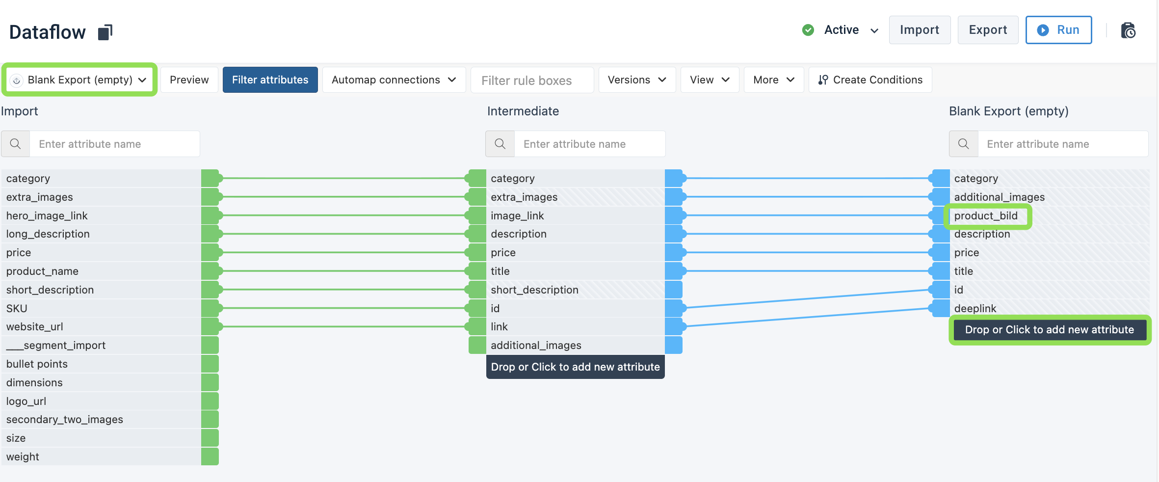 Dataflow setup to use custom attribute names in Content Portal