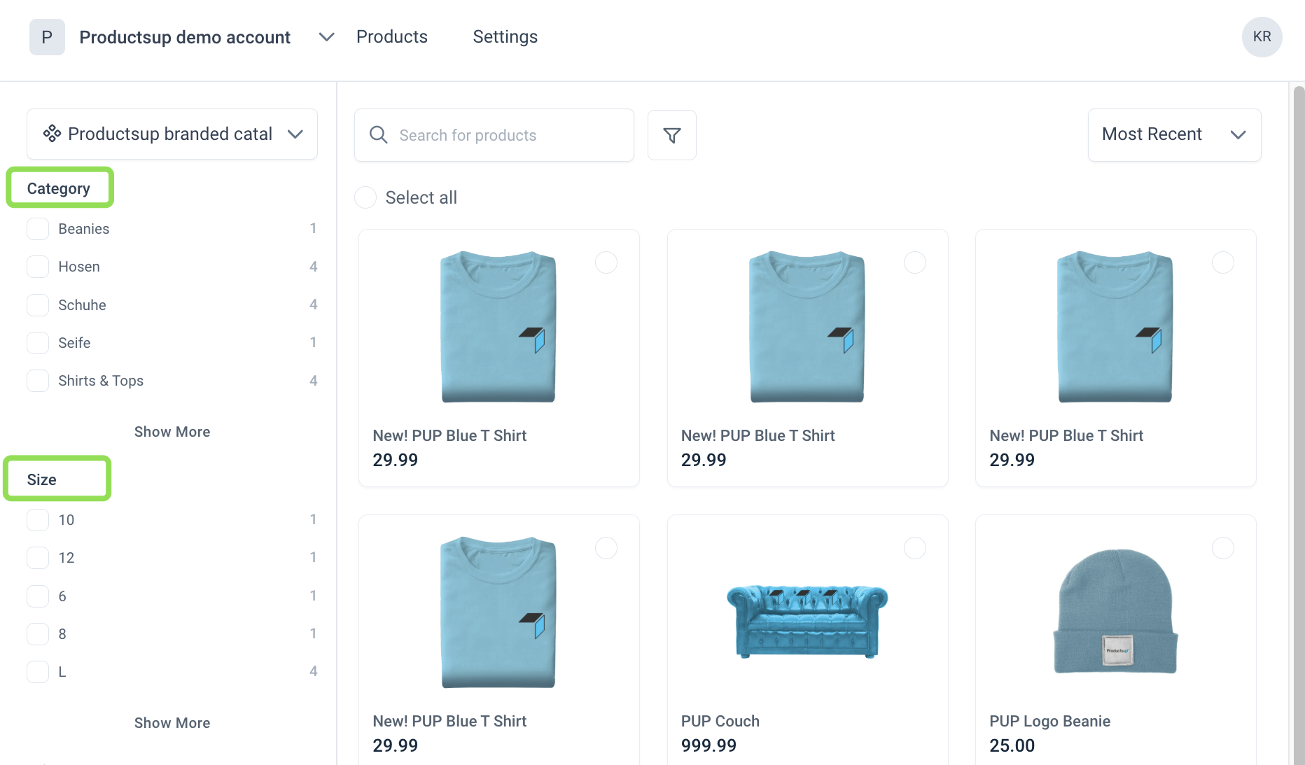 Filter categories in Content Portal
