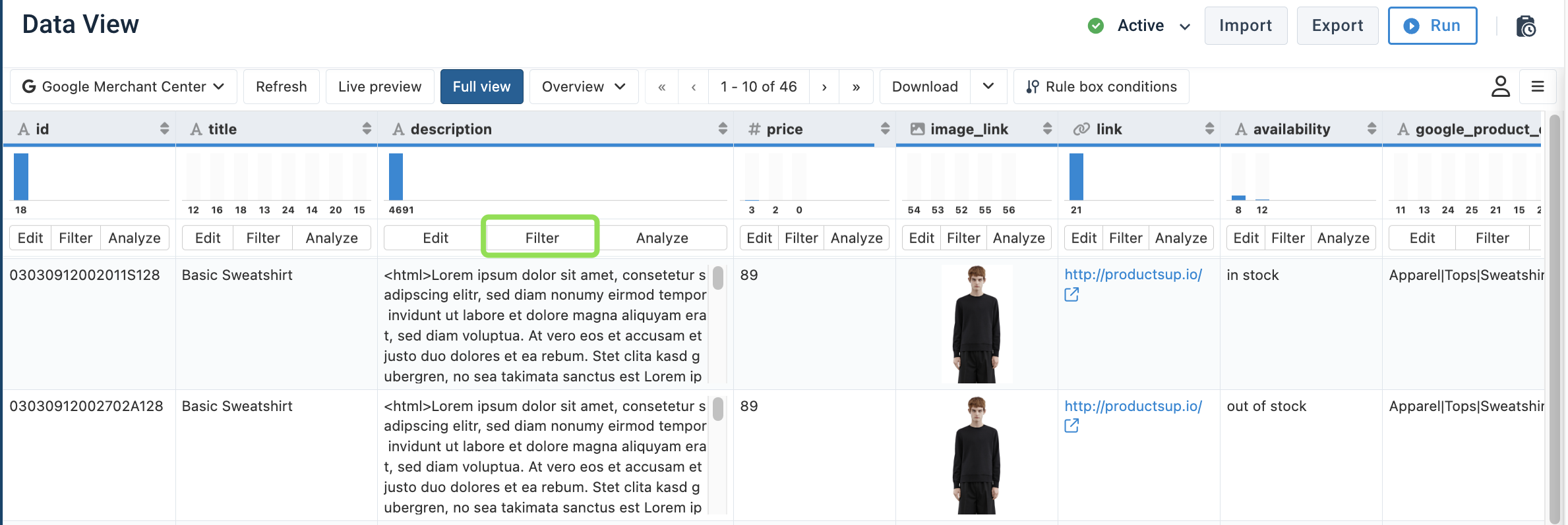 Filter by a Column button