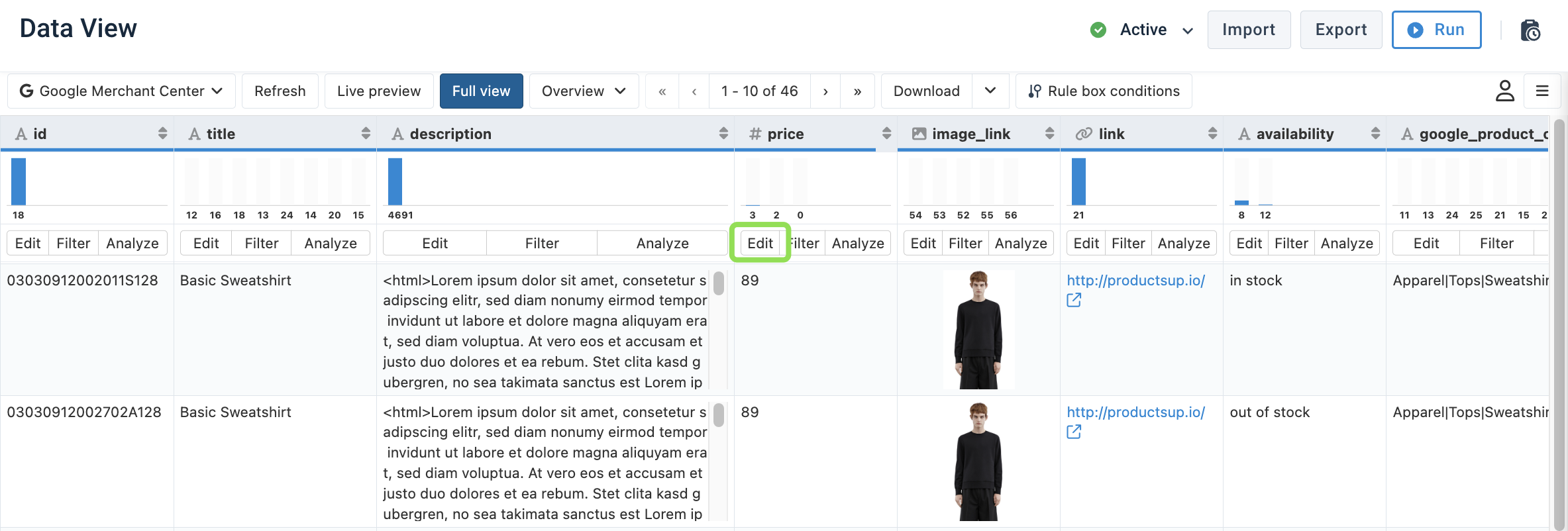 Edit button in Data View