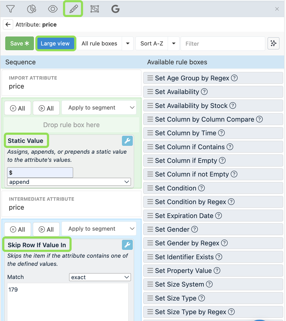 Large View with 2 rule boxes applied in Data View