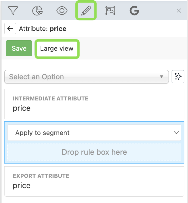 Large View button in Edit menu in Data View
