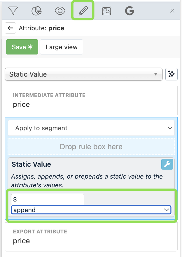 Static Value rule box configuration in Data View