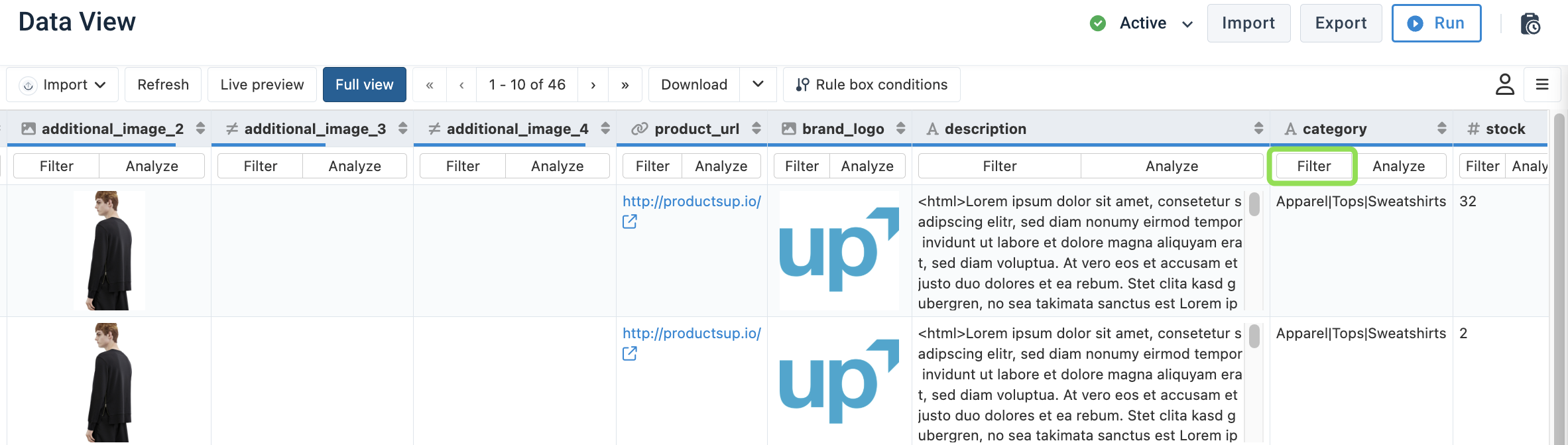 Filter button for Category attribute in Data View