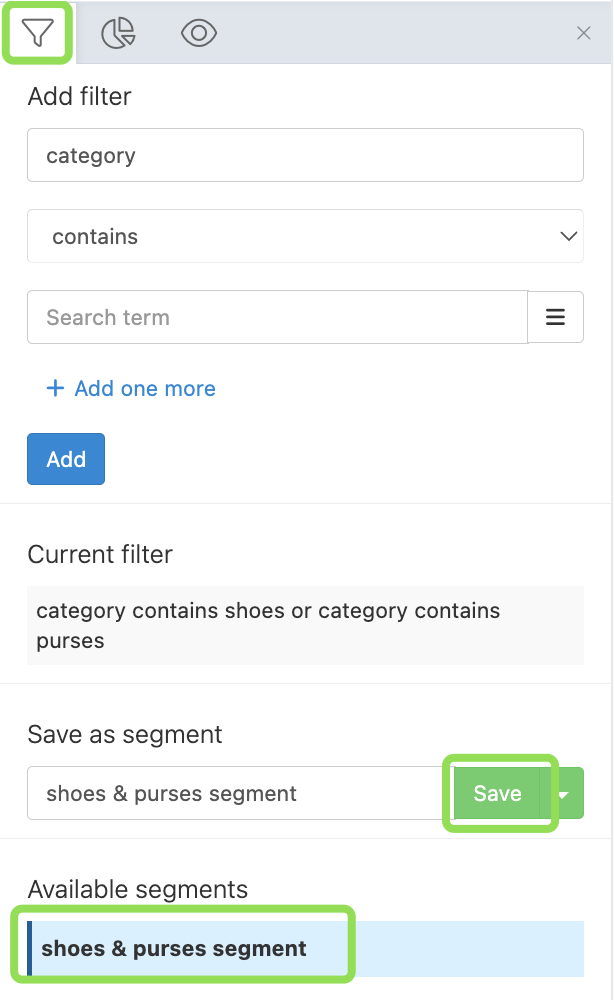Available Segments list in Data View